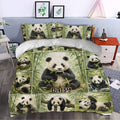 Panda duvet cover styled in a bedroom with green bamboo artwork and playful wildlife decor