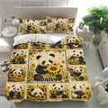 Panda duvet cover bedding set in a modern bedroom with matching sunflower pillows and warm artwork