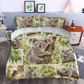 Koala duvet cover bedding set styled in a bedroom with botanical wall art and natural decor