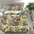 Australian koala duvet cover set presented in a bright bedroom with matching pillowcases