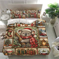 Christmas koala bedding set displayed in a bright bedroom with matching pillowcases and woodland holiday artwork