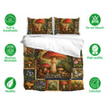 Mushroom duvet cover bedding set displayed with matching botanical pillowcases in a woodland collage design