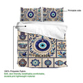 Evil eye duvet cover bedding set showing the printable side, soft polyester fabric, and ornate blue artwork