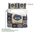 Evil Eye duvet cover set detail showing the printed side, soft fabric, and ornate blue artwork
