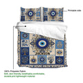 Evil eye duvet cover bedding set shown with matching pillowcases and an ornate printable design
