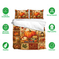 Autumn duvet cover bedding set shown with matching pillowcases, pumpkin harvest artwork, and soft breathable bedding details