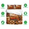 Autumn pickup truck duvet cover bedding set shown with matching pillowcases and warm harvest artwork