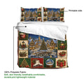 Christmas duvet cover bedding set showing the printed fabric side, snowy village scene, trees, gifts, and ice skates