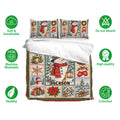 Christmas snowman duvet cover bedding set displayed with matching pillowcases and holiday artwork