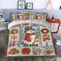 Snowman Christmas duvet cover bedding set styled in a cozy bedroom with festive holiday decor