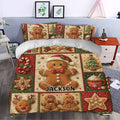 Gingerbread Christmas duvet cover bedding set styled in a bedroom with festive cookie artwork