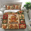 Christmas gingerbread duvet cover set displayed in a bright bedroom with matching festive pillowcases