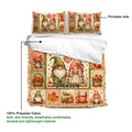 Gnome duvet cover bedding set shown with matching pillowcases and a visible printed side on soft polyester fabric