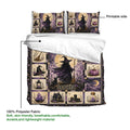 Witchcraft duvet cover set showing the printable artwork side with moonlit witch, broomsticks, crystals and mystical scenes