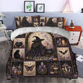 Mystical witchcraft duvet cover styled in a bedroom with cauldron, candles, crystals, bats and botanical motifs
