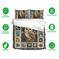 Owl duvet cover bedding set with matching pillowcases and feature icons highlighting a soft, breathable design