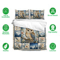 Owl duvet cover bedding set shown with matching pillowcases and a detailed blue floral woodland design