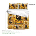 Bear sunflower duvet cover set showing the printed side, fabric appearance, and full bedding layout