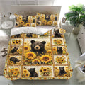 Bear and sunflower bedding set presented in a bright modern bedroom with coordinated pillowcases