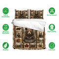 Bear duvet cover bedding set shown with matching pillowcases, forest artwork, breathable fabric, and earthy colors