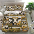 Dairy cow bedding set displayed in a bright bedroom with sunflower and rural farm artwork