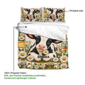 Dairy cow duvet cover with floral farm artwork, printable side, and 100 percent polyester fabric detail