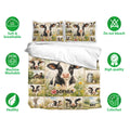 Dairy cow bedding set with matching pillowcases, floral farm artwork, and soft breathable fabric details