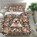 American Bulldog duvet cover set styled in a bright bedroom with matching patterned pillowcases