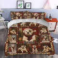 American Bulldog Christmas bedding styled in a bedroom with a festive collage print and matching pillows