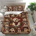 American Bulldog duvet cover bedding set on a bright bedroom bed with Christmas scenes and red plaid details