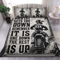 Motocross duvet cover set with black-and-white dirt bike artwork and bold racing typography
