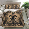 Motocross bedding set displayed in a bright bedroom with matching dirt bike rider pillowcases