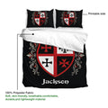 Knights Templar duvet cover set showing printed side, heraldic shield, and lightweight fabric details