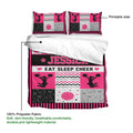 Cheerleading duvet cover set showing the printable artwork and soft polyester fabric in a bold pink design
