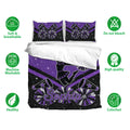 Purple cheerleading duvet cover set displayed with matching pillowcases and soft breathable bedding details