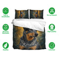 Australian Cattle duvet cover set displayed with matching pillowcases and care feature icons