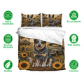 Australian Cattle Dog bedding set displayed with sunflower farm artwork and matching pillowcases