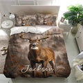 Deer duvet cover bedding set presented in a bright bedroom with matching forest-themed pillows