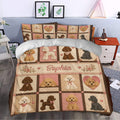 Poodle duvet cover bedding set styled in a bedroom with heart motifs, florals and matching pillows
