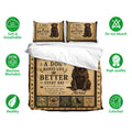 Labrador Retriever bedding set displayed on a bed with soft breathable fabric and machine-washable care icons