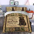 Labrador Retriever duvet cover set styled in a bedroom with vintage dog artwork and coordinated pillowcases