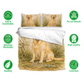 Labrador Retriever duvet cover set shown with soft breathable bedding features and care icons
