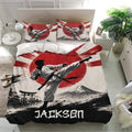 Karate bedding set styled in a bright bedroom with matching pillowcases and dynamic martial arts artwork