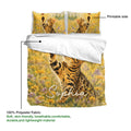 Bengal cat duvet cover detail showing printed artwork and lightweight polyester fabric