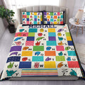 Colorful sign language alphabet duvet cover set styled on a modern bedroom with matching pillowcases