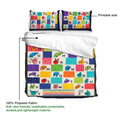 Sign language alphabet bedding set detail showing the printable duvet cover side and matching pillows