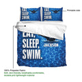Blue swimming duvet cover bedding set showing swimmer artwork, printable surface, and lightweight fabric detail