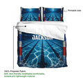 Swimming duvet cover set detail showing blue pool artwork, printable surface, and lightweight fabric