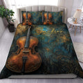 Cello duvet cover bedding set in teal, bronze, and black with ornate vintage-inspired artwork