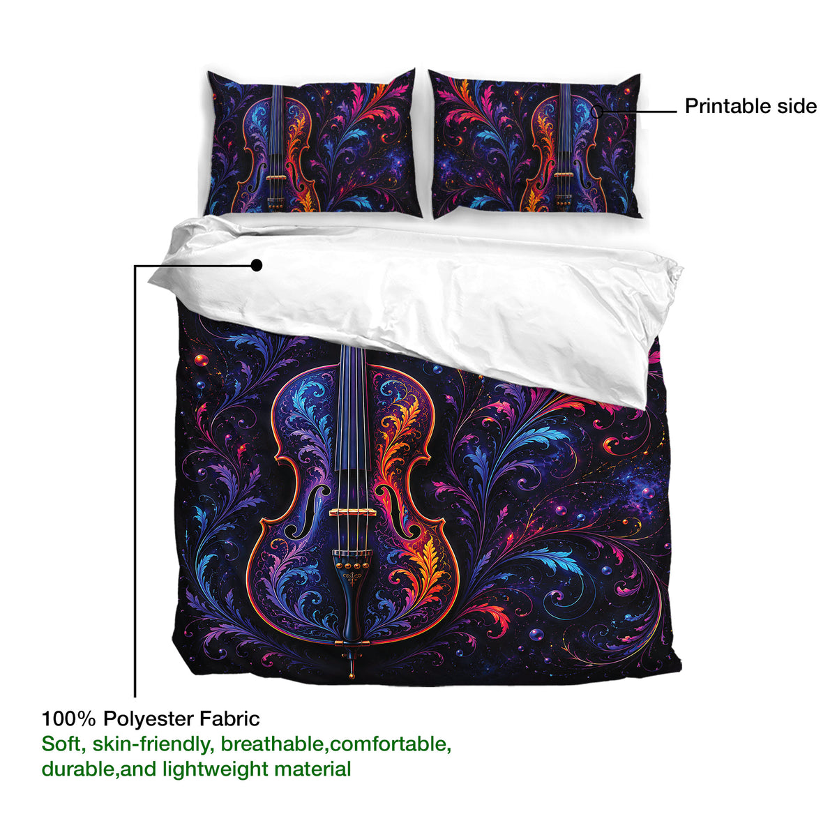 C​​ello bedding set product view highlighting the printable design and soft polyester fabric